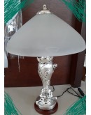 Lume lampada argenti in argento e legno con cappa in vetro satinato