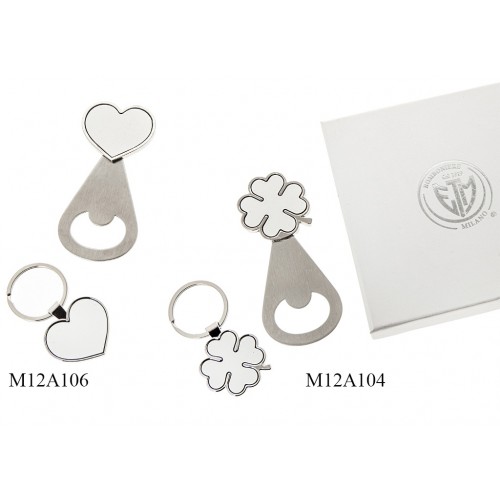 set apribottiglie e portachiavi cuore quadrifoglio