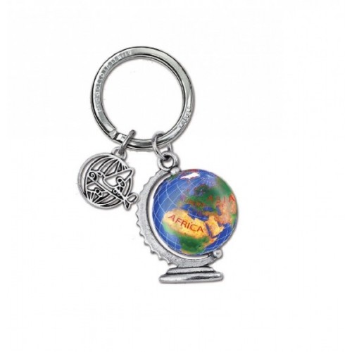 portachiavi globo ottone argento 