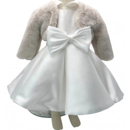 abito bimba panna con pelliccia beige