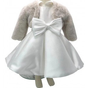 abito bimba panna con pelliccia beige