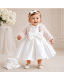 Nazareno Gabrielli Abito bimba panna con pelliccia beige