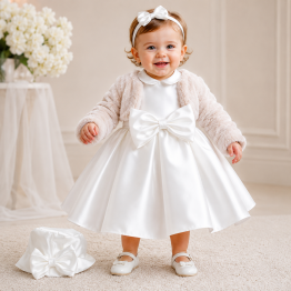 Nazareno Gabrielli Abito bimba panna con pelliccia beige