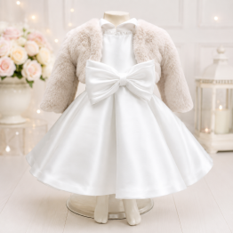 Nazareno Gabrielli Abito bimba panna con pelliccia beige