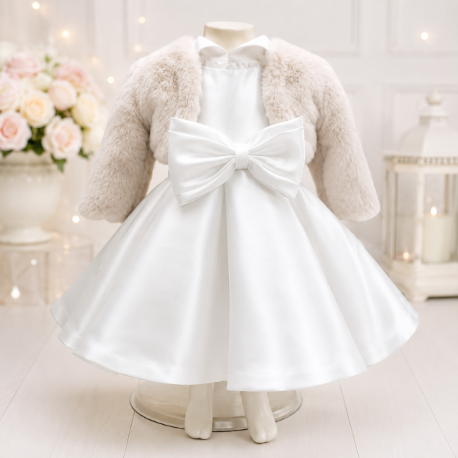 Nazareno Gabrielli Abito bimba panna con pelliccia beige Nazareno Gabrielli Abito bimba panna con pelliccia beige