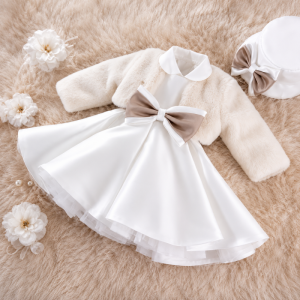 Nazareno Gabrielli Abito bimba con fiocco tortora