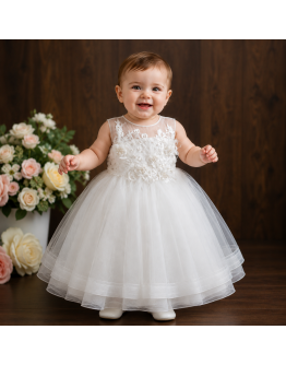 Abito bimba con fiori macramè e perline