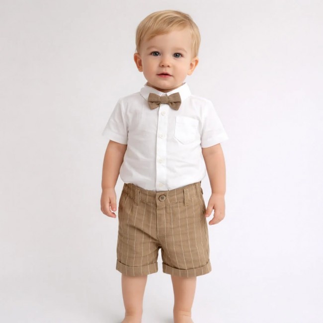 Completo bimbo estivo in cotone beige