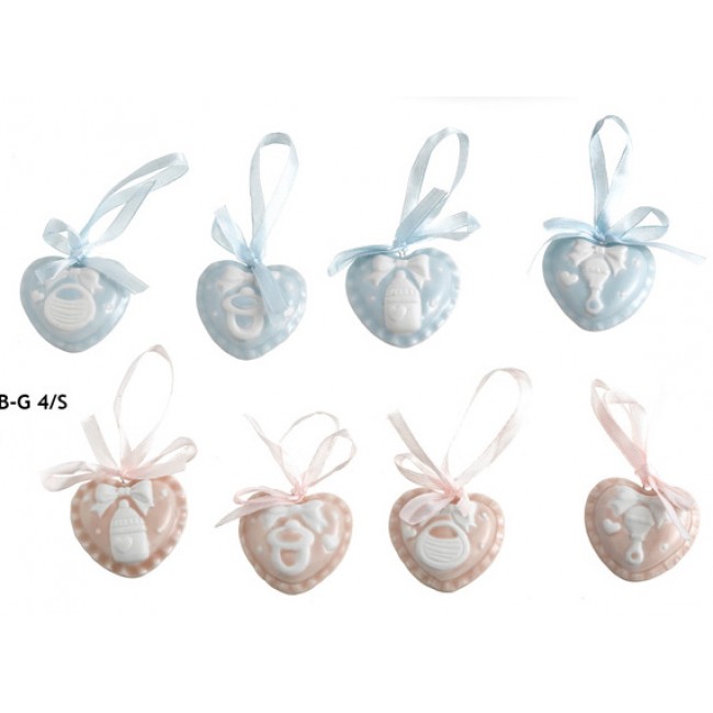 Bomboniera cuore applicazione baby rosa celeste