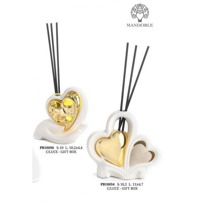 Bomboniera profumatore mano con cuore oro led Bomboniera profumatore mano con cuore oro led
