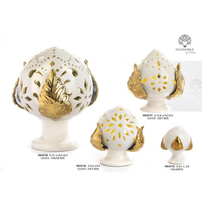 Bomboniera pomo pumo con foglie oro e led