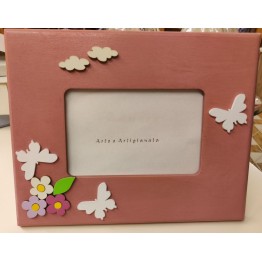 Portafoto in legno con fiori e farfalle