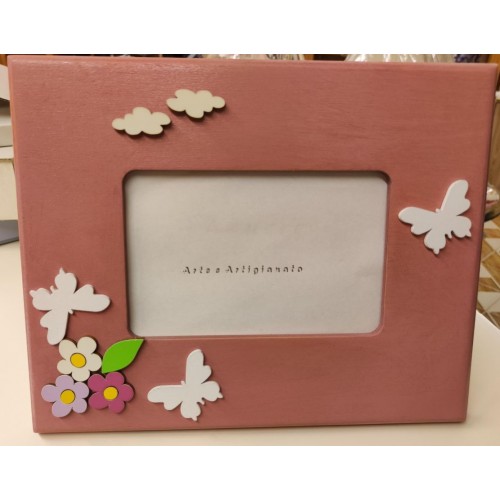 portafoto in legno con fiori e farfalle