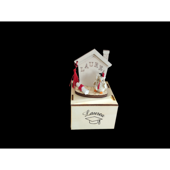 Bomboniera clip casetta con gufo laurea