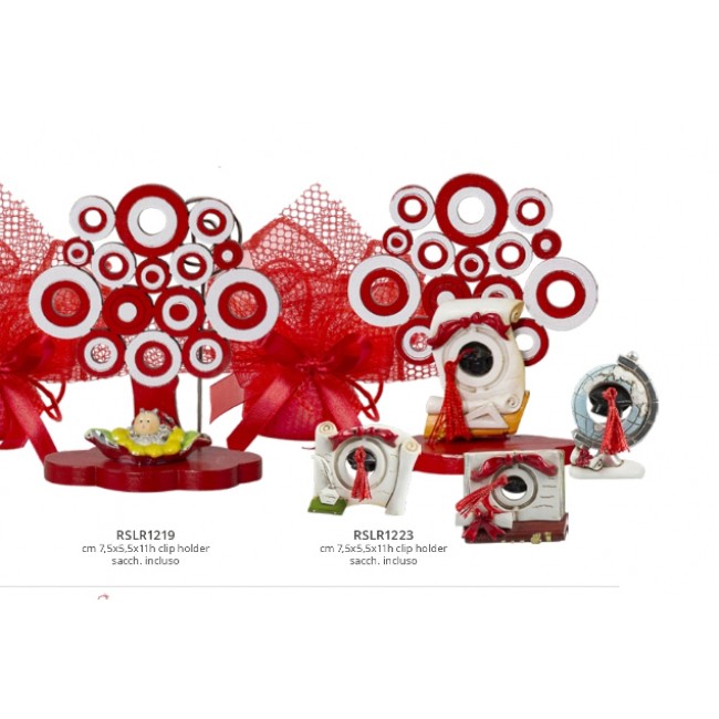 Bomboniera clip albero legno rosso laurea