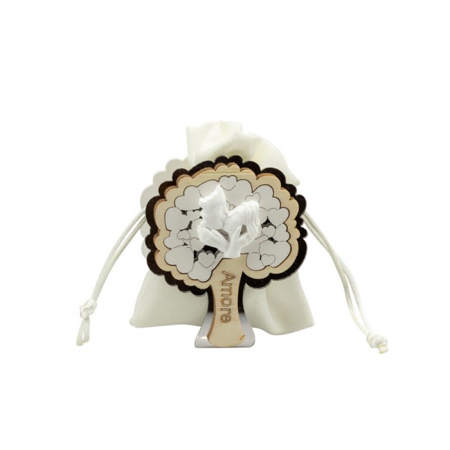 Bomboniera portaconfetti albero con sposi di gesso