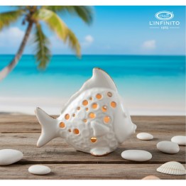 Bomboniera barca pesce in ceramica porta candela 