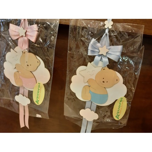 fiocco nascita orso con stella grande in legno