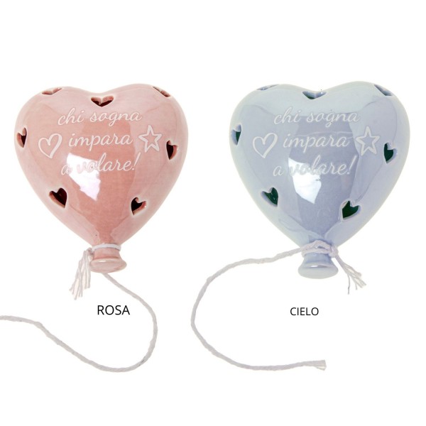 Bomboniera palloncino cuore rosa celeste con led Bomboniera palloncino cuore rosa celeste con led