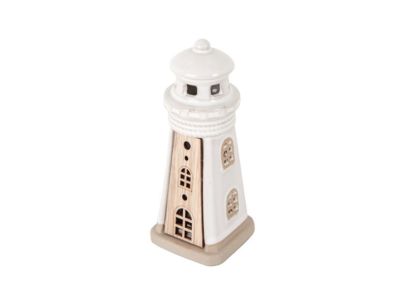 Bomboniera faro ceramica e legno con led