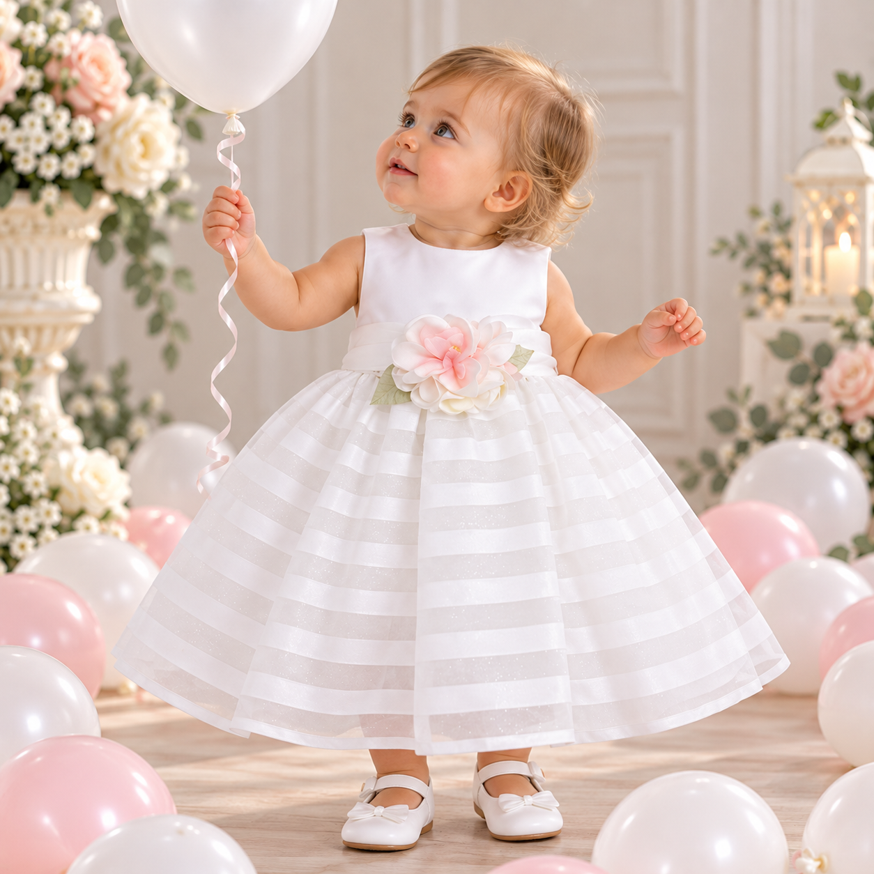 Abito per bimba bianco con fiori in vita