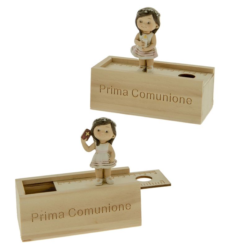 Bomboniera portaconfetti comunione con bimba e righello