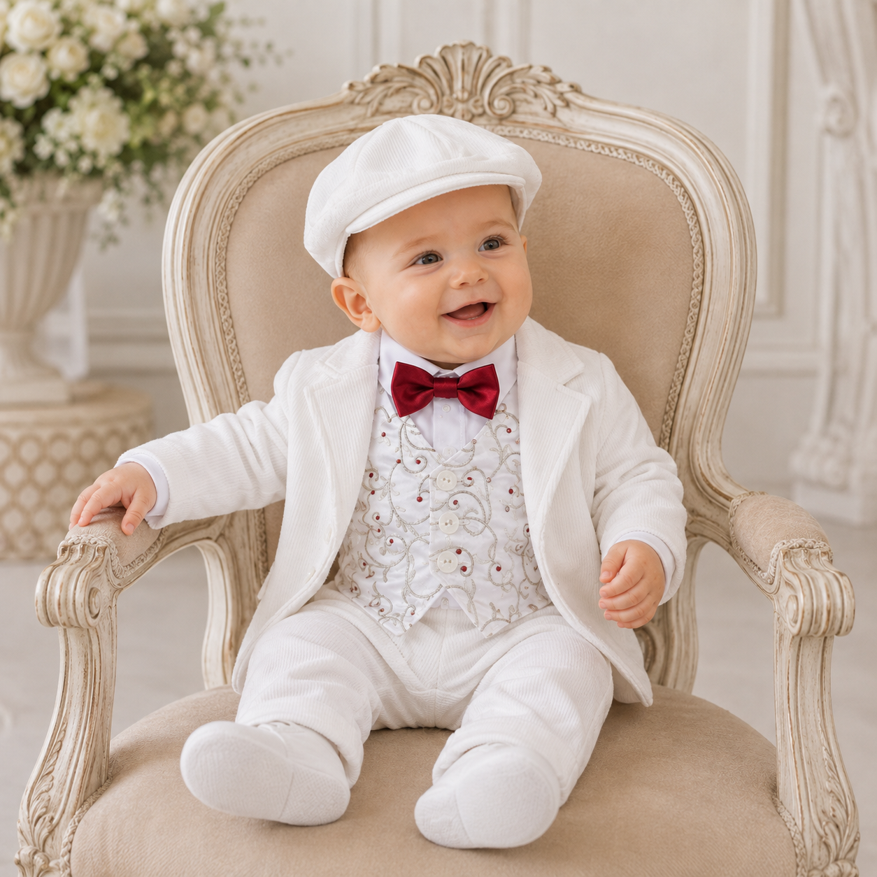 Abito invernale bianco con gilet argento e bordeaux Abito invernale bianco con gilet argento e bordeaux