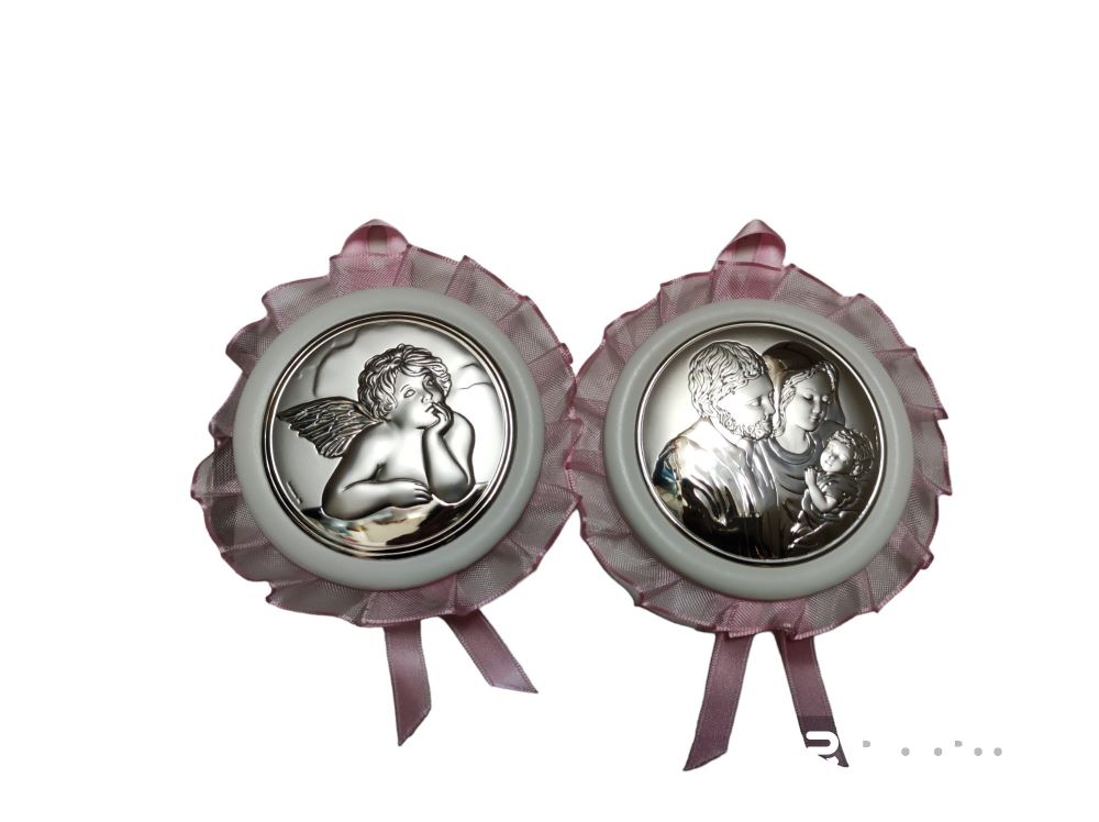 Carillon culla angelo sacra famiglia rosa