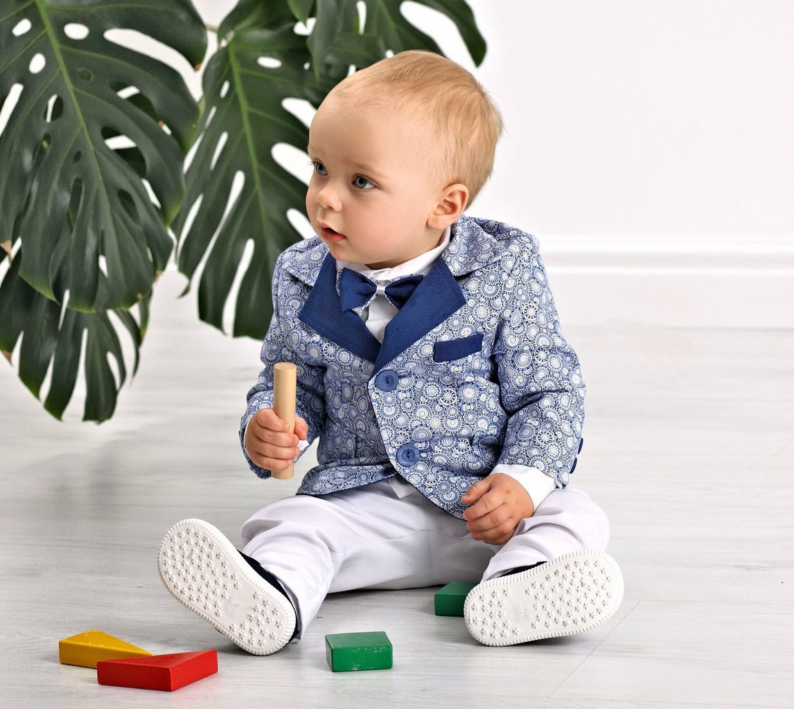 Abito bimbo con giacca blu a fantasia Abito bimbo con giacca blu a fantasia