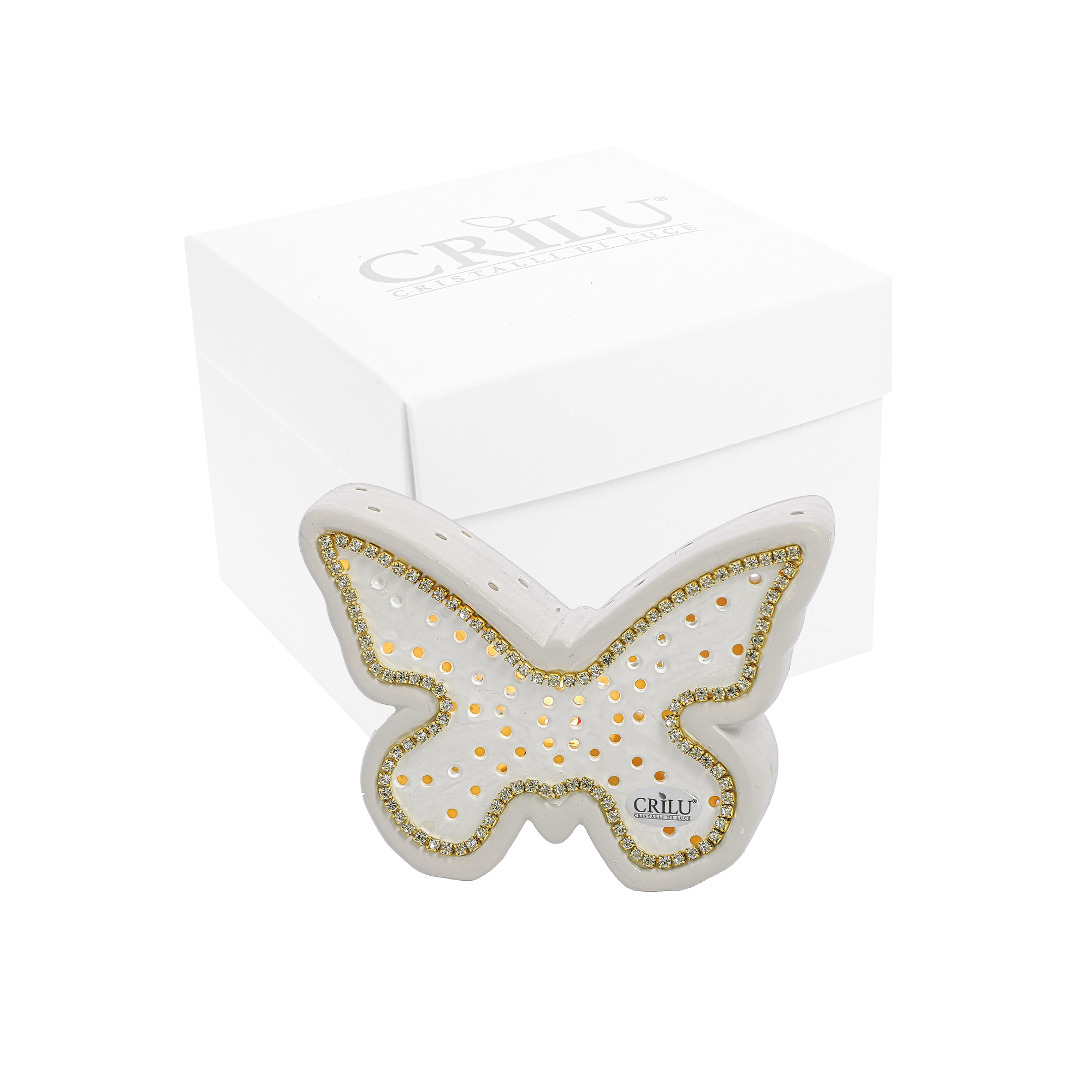 Bomboniera farfalla bianca con strass e led