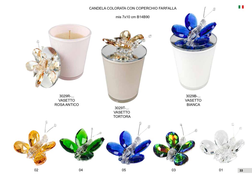 Bomboniera candela con fiore farfalla cristallo