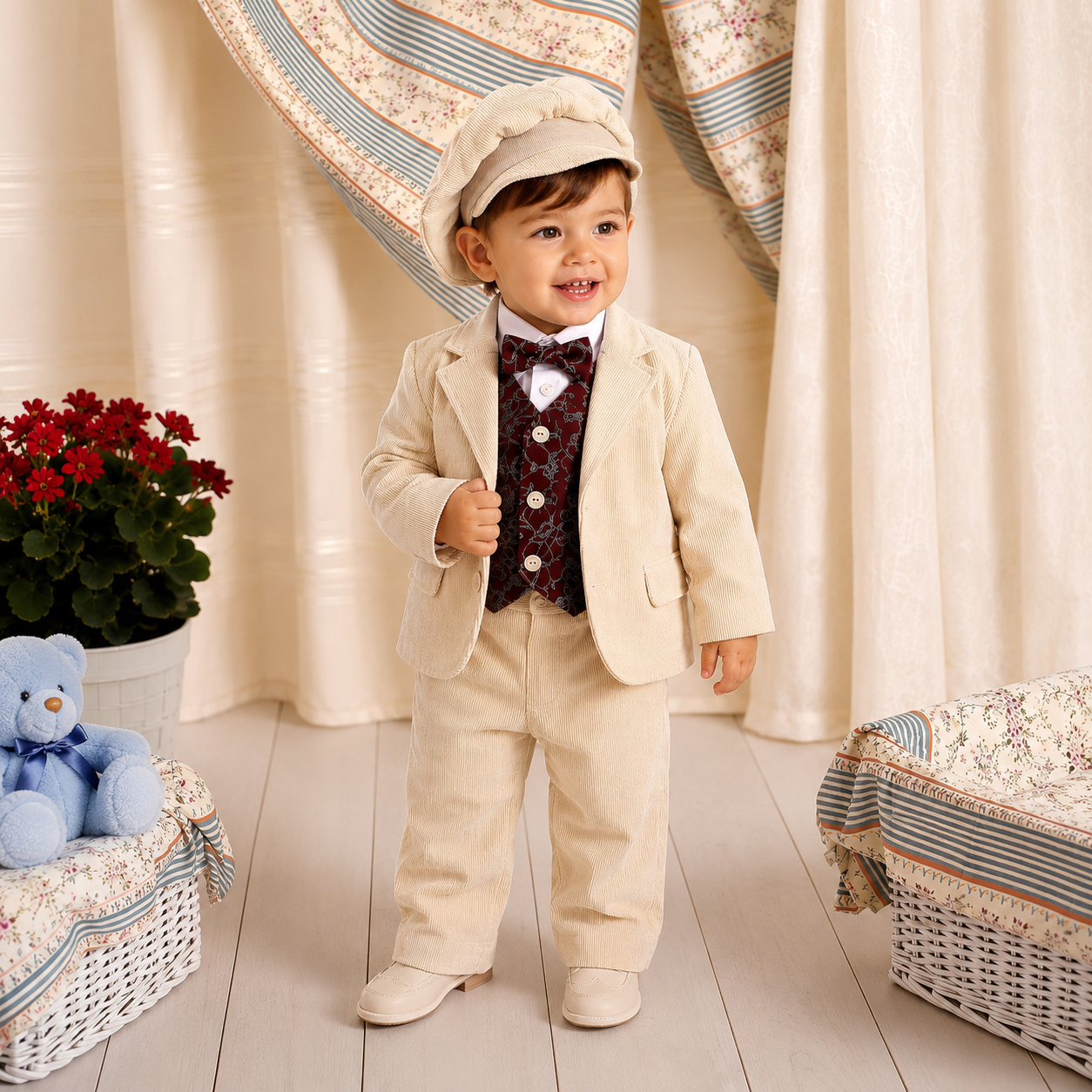 Abito bimbo con gilet bordeaux Abito bimbo con gilet bordeaux