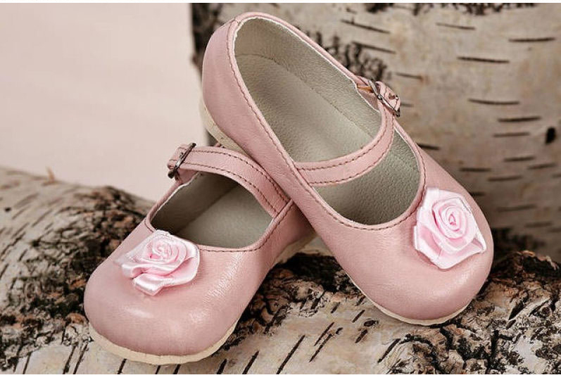 Scarpette bimba in ecopelle rosa con rosa Scarpette bimba in ecopelle rosa con rosa