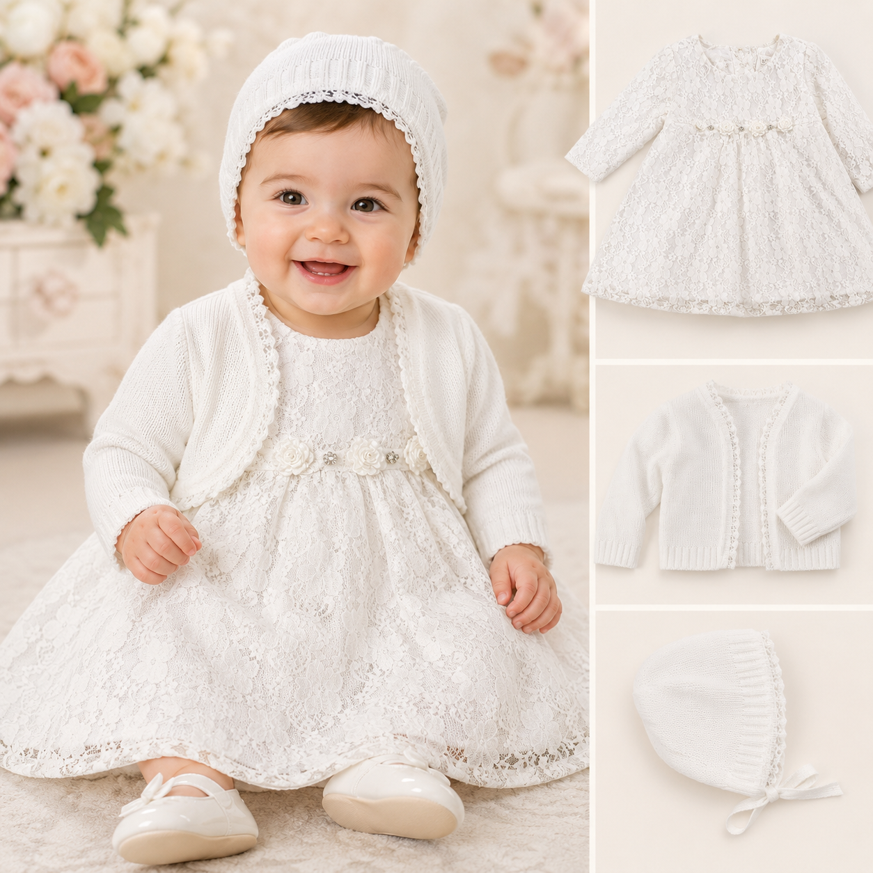 Abito in cotone e pizzo bianco