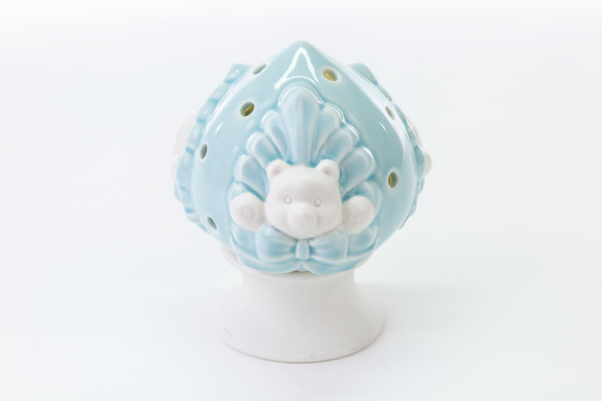 Bomboniera pomo pumo rosa celeste con led