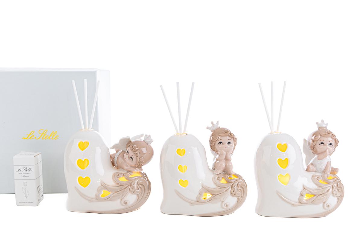 Bomboniera profumatore angelo su cuore con led