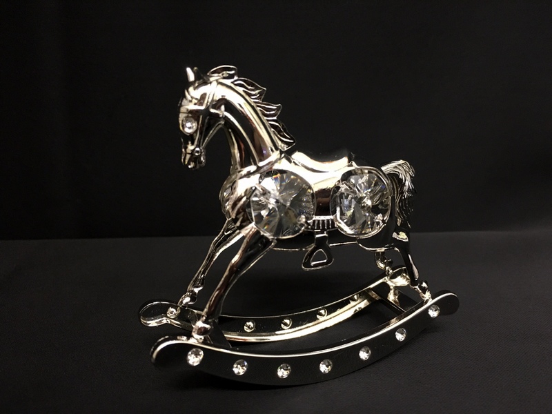 Bomboniera cavallo dondolo argentato e swarovsky