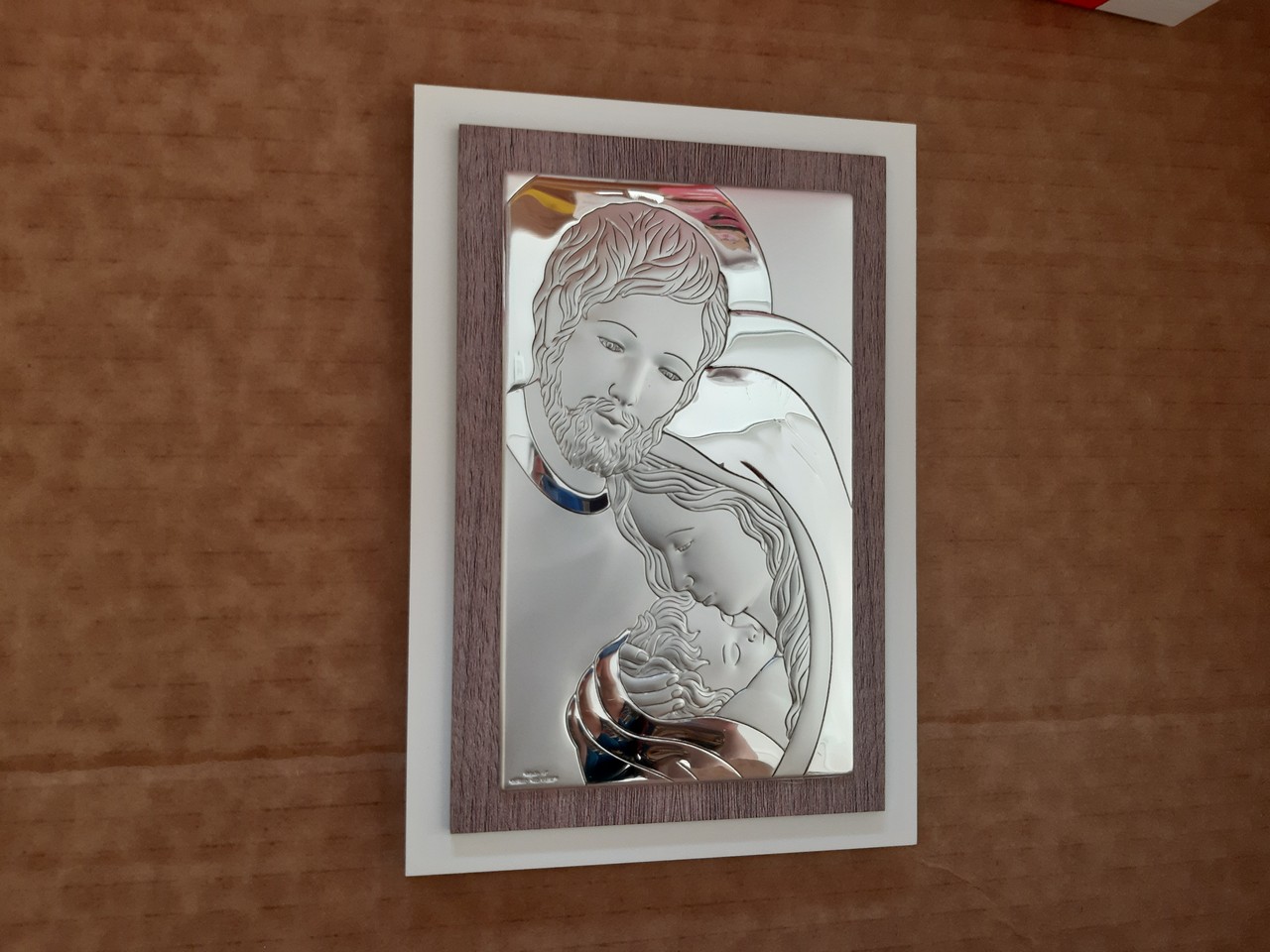 Bomboniera quadro icona sacra famiglia in argento e legno valenti Bomboniera quadro icona sacra famiglia in argento e legno valenti
