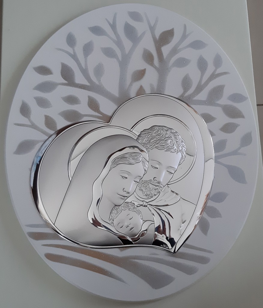 Quadro legno sacra famiglia argento 42x38