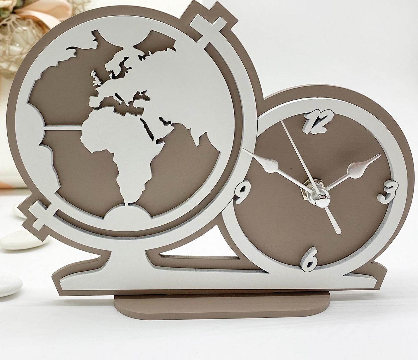 Bomboniera orologio legno mappamondo cuore albero