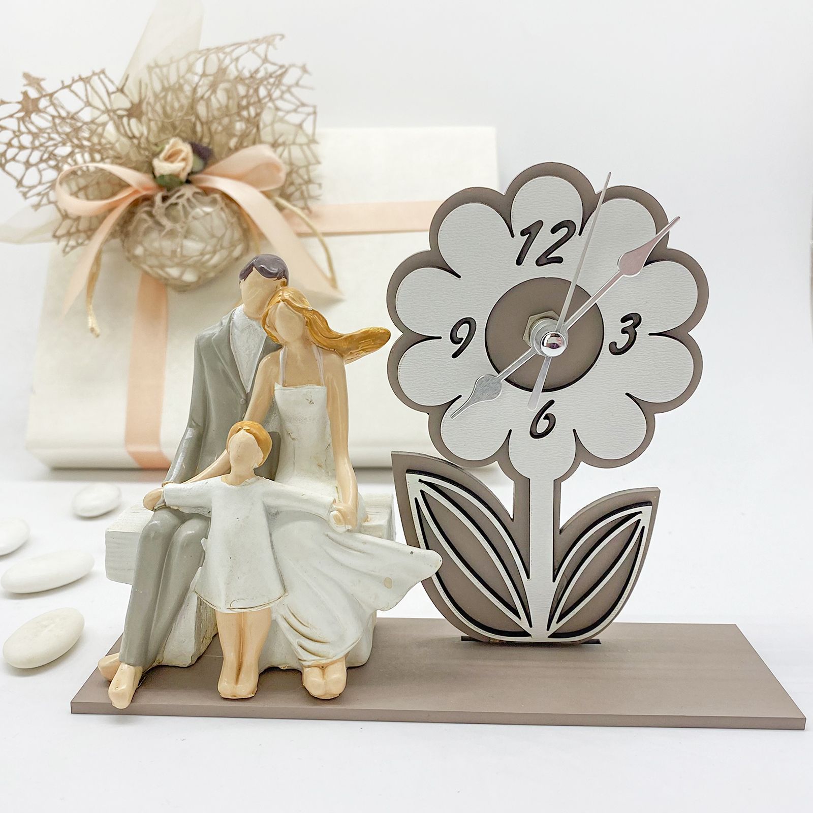Bomboniera orologio fiore con famiglia