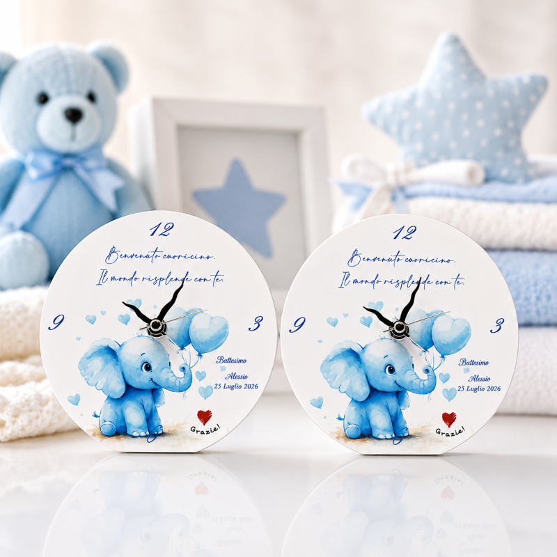 Cuore Matto bomboniera orologio con elefantino per nascita personalizzabile Cuore Matto bomboniera orologio con elefantino per nascita personalizzabile