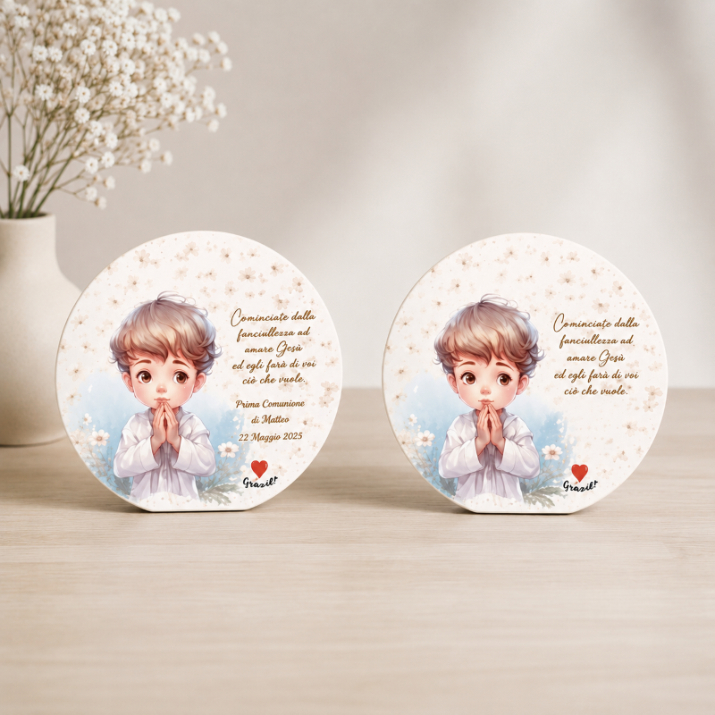 Cuore Matto bomboniera quadretto con bimbo bimba in preghiera personalizzabile Cuore Matto bomboniera quadretto con bimbo bimba in preghiera personalizzabile