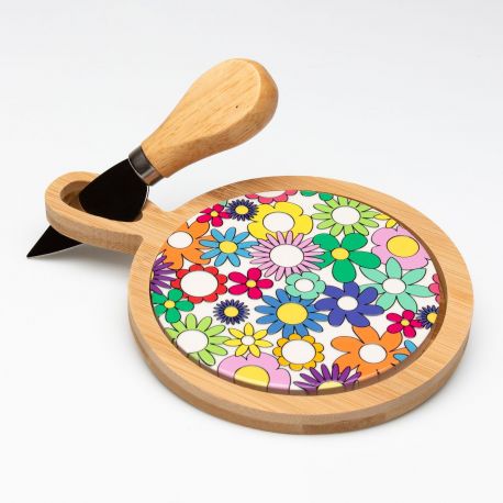 Bomboniera tagliere rotondo a fiori con coltello