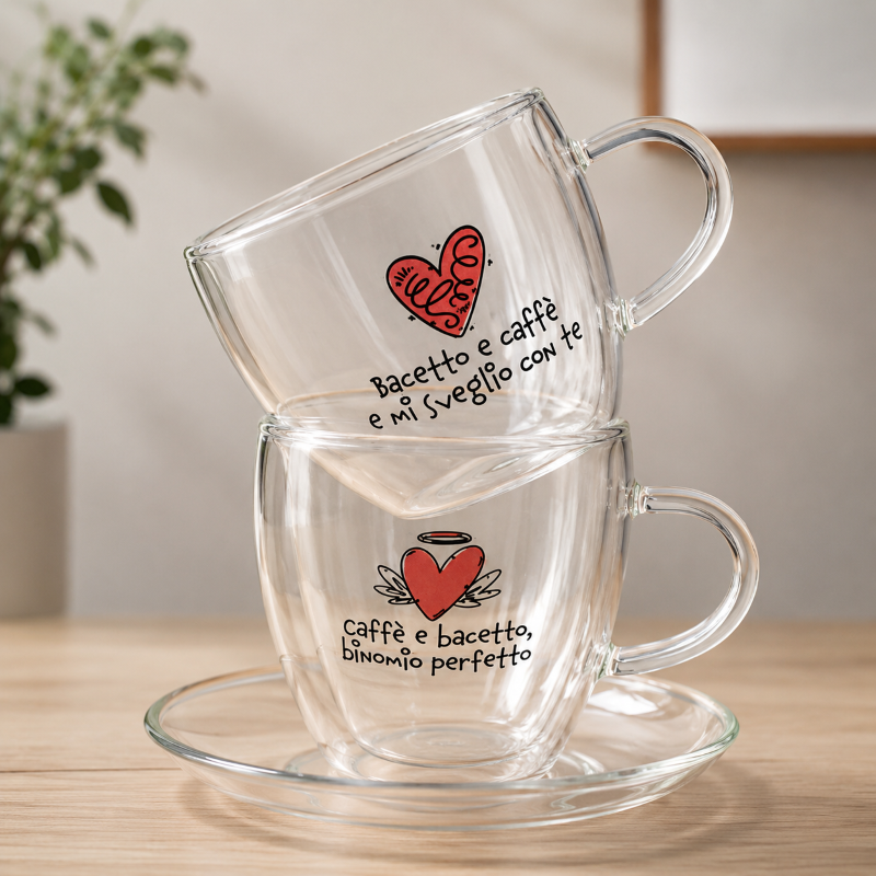 Amici di Cuore Matto Bomboniera set 2 tazze cuore