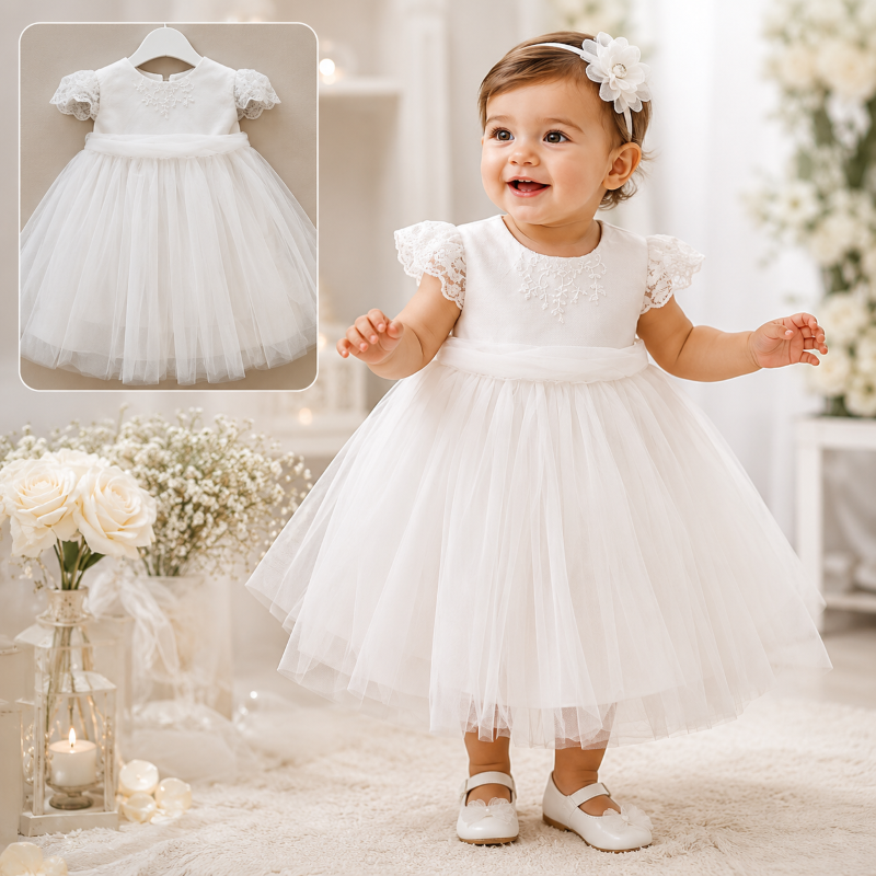 Abito per bimba con ricami e tulle