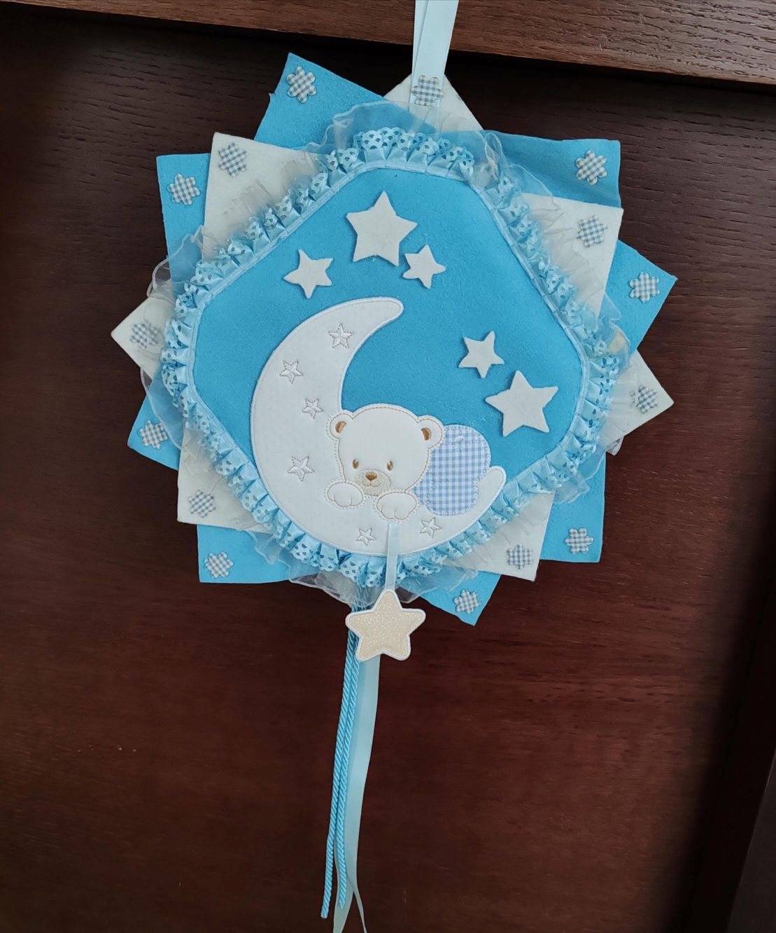 Fiocco nascita celeste orsetto su luna Fiocco nascita celeste orsetto su luna