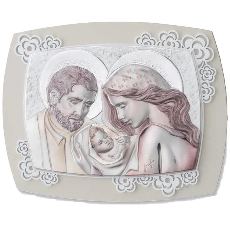 Quadro sacra famiglia in argento colorato