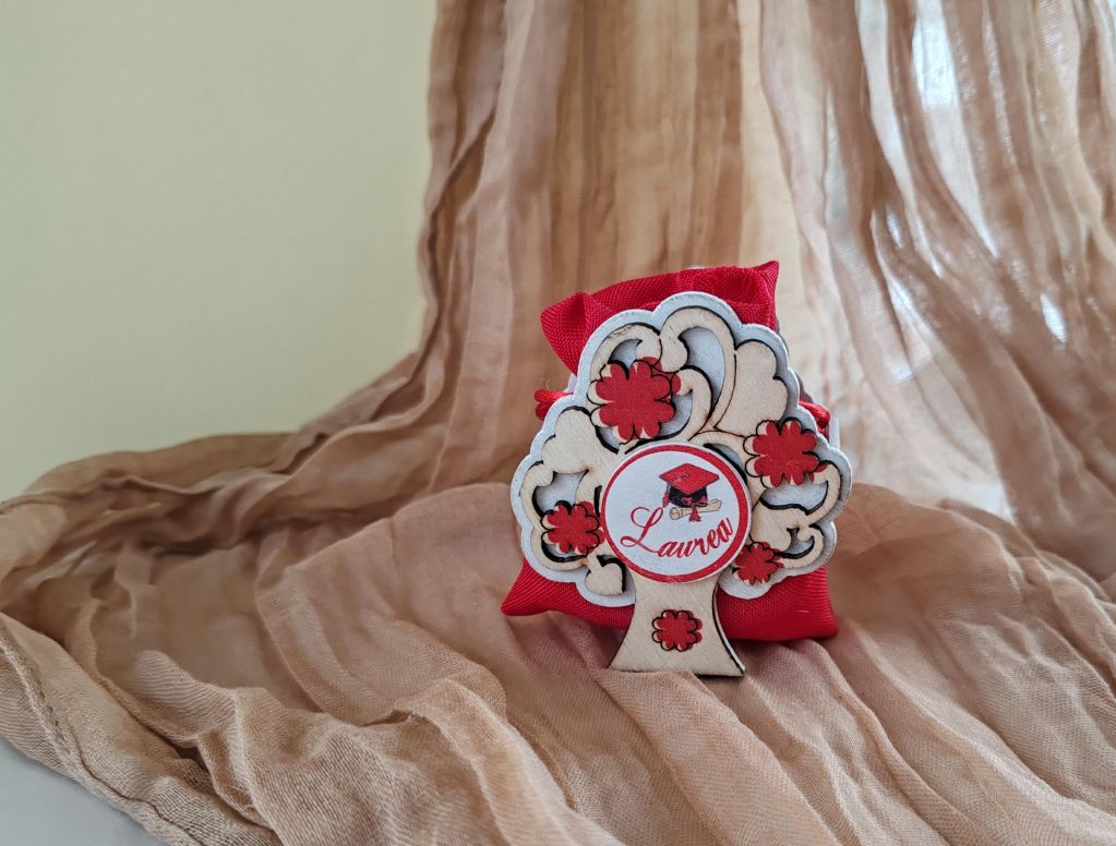 Bomboniera albero legno portaconfetti laurea