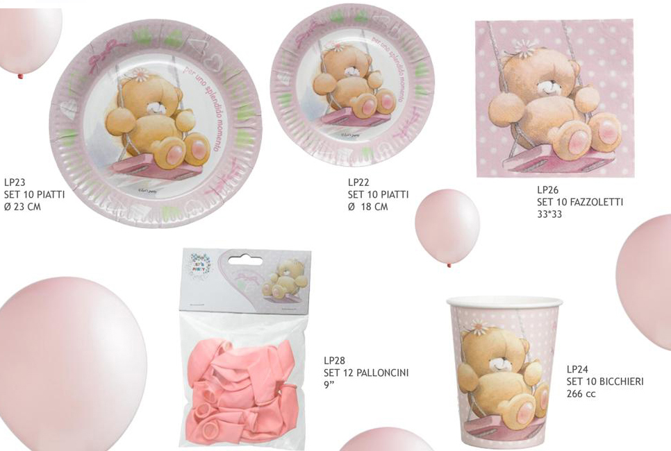Bomboniera piatti 18 cm orsetto rosa celeste
